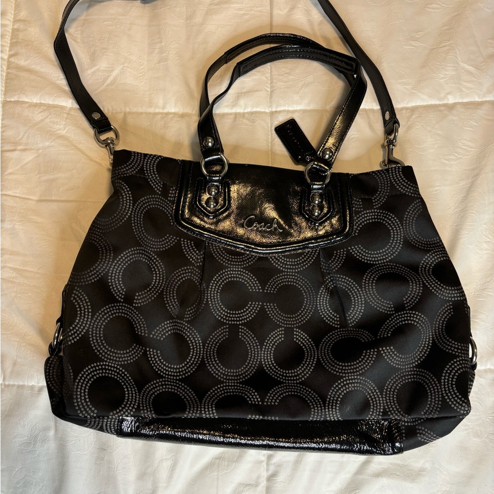 Coach Black and Gray Signature Shoulder Bag